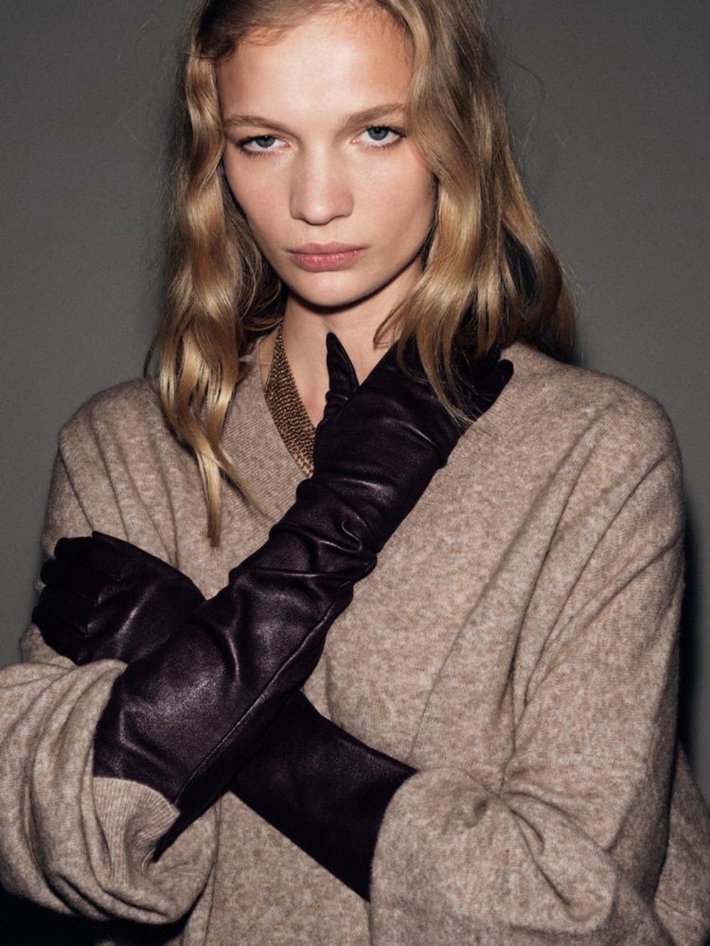 ZARA 100% LEATHER LONG GLOVES MAROON